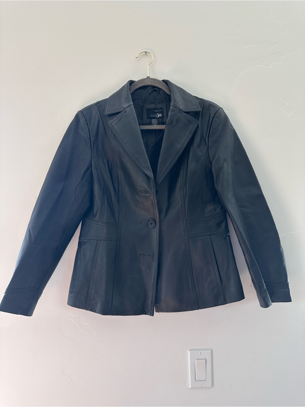 East 5th Black Leather Tailored Blazer Jacket